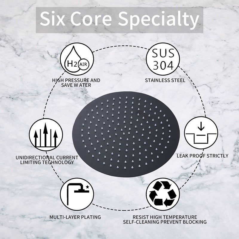 GGStudy 12 Inches Round Rain Shower head Large Stainless Steel High Pressure Shower Head,Ultra Thin Rainfall Bath Shower 1/2 Connection Oil Rubbed Bronze Black Shower Head - Image 3